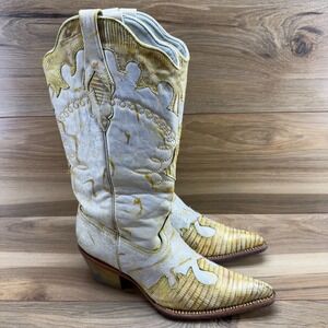 Frida Cuadra Western Boots Womens 8 Yellow Shimmery Embossed Leather